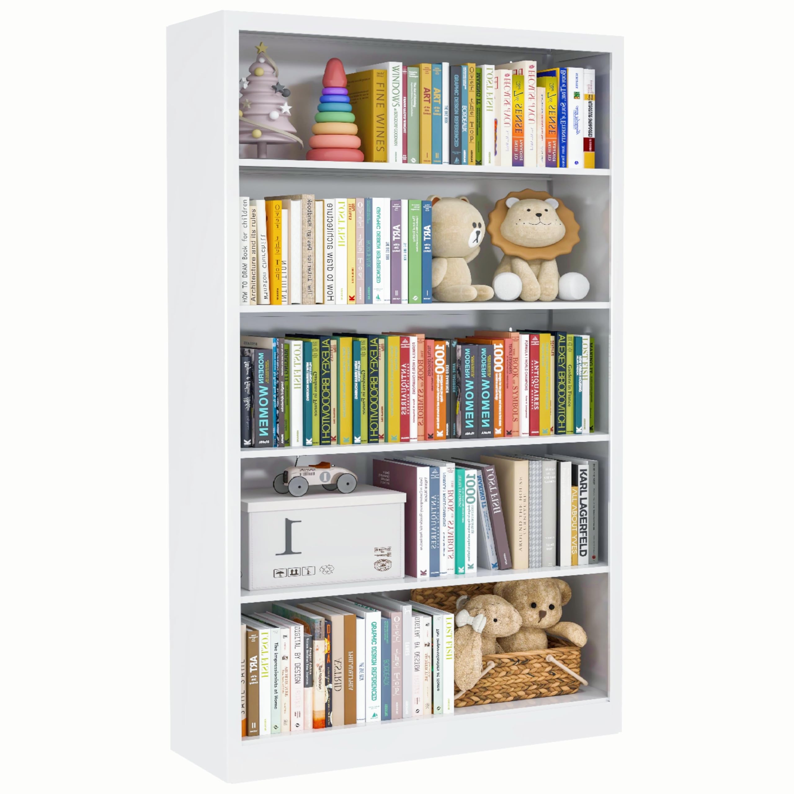 VASAAOSD 66" Tall Metal Bookcase, 5 Shelf Black Bookcase with Adjustable Shelves, Large Bookshelves and Bookcases, Modern Book Shelf Storage Organizer for Living Room, Home Office, Library (Black)
