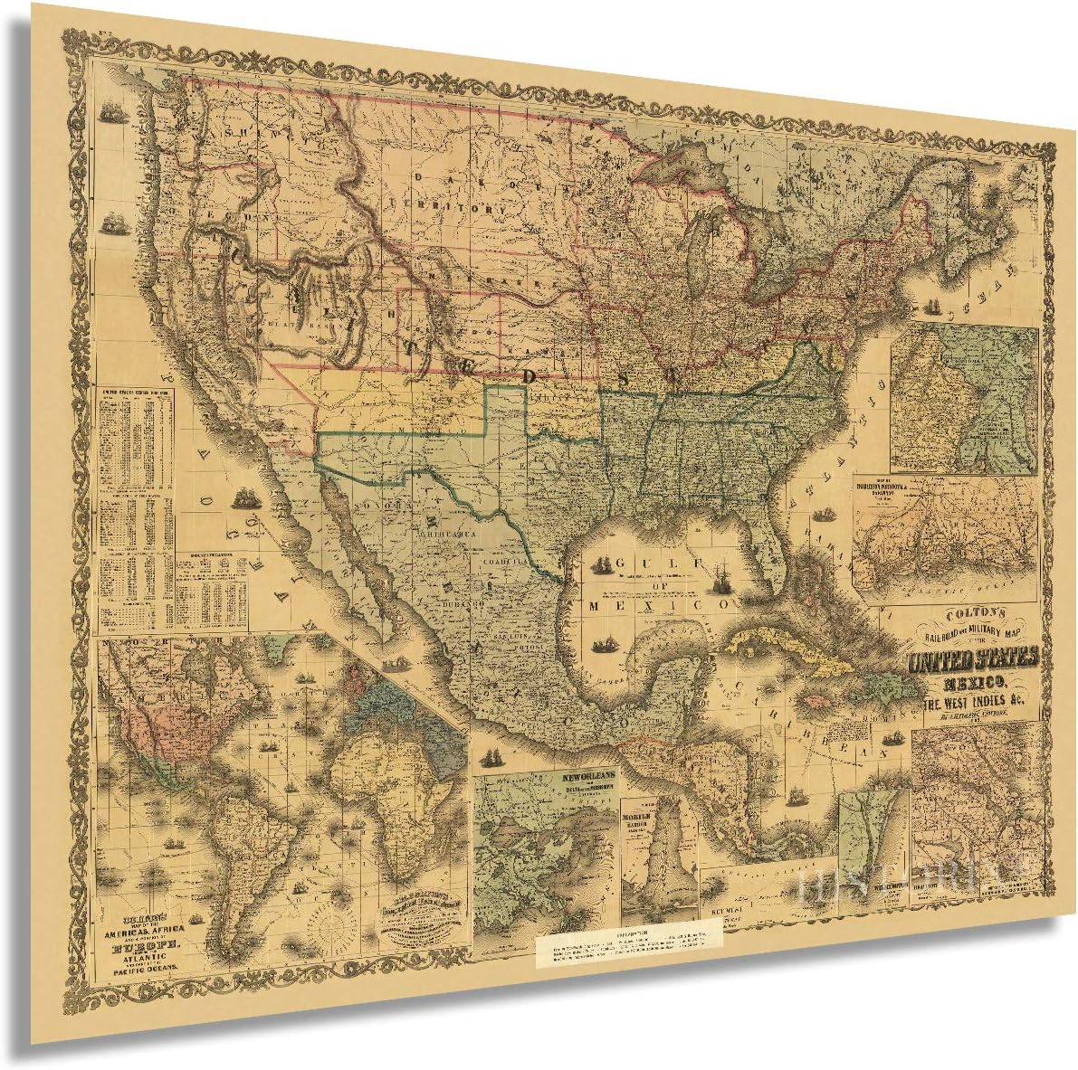 HISTORIX Vintage 1862 United States Railroad & Military Map – 18x24 Inch Civil War Era Poster Featuring USA, Mexico & West Indies – Historical Wall Art for US History Lovers (2 Sizes)