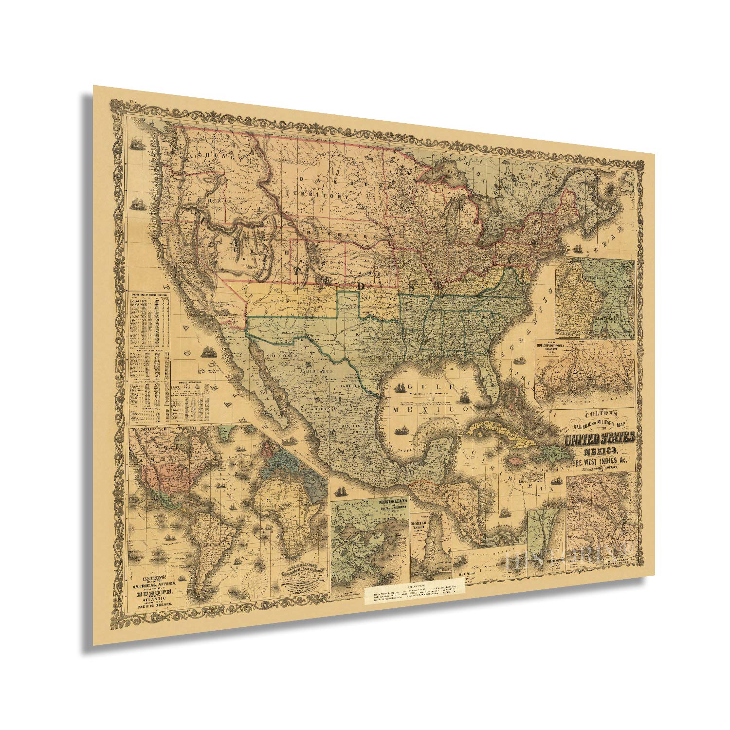 HISTORIX Vintage 1862 United States Railroad & Military Map – 18x24 Inch Civil War Era Poster Featuring USA, Mexico & West Indies – Historical Wall Art for US History Lovers (2 Sizes)