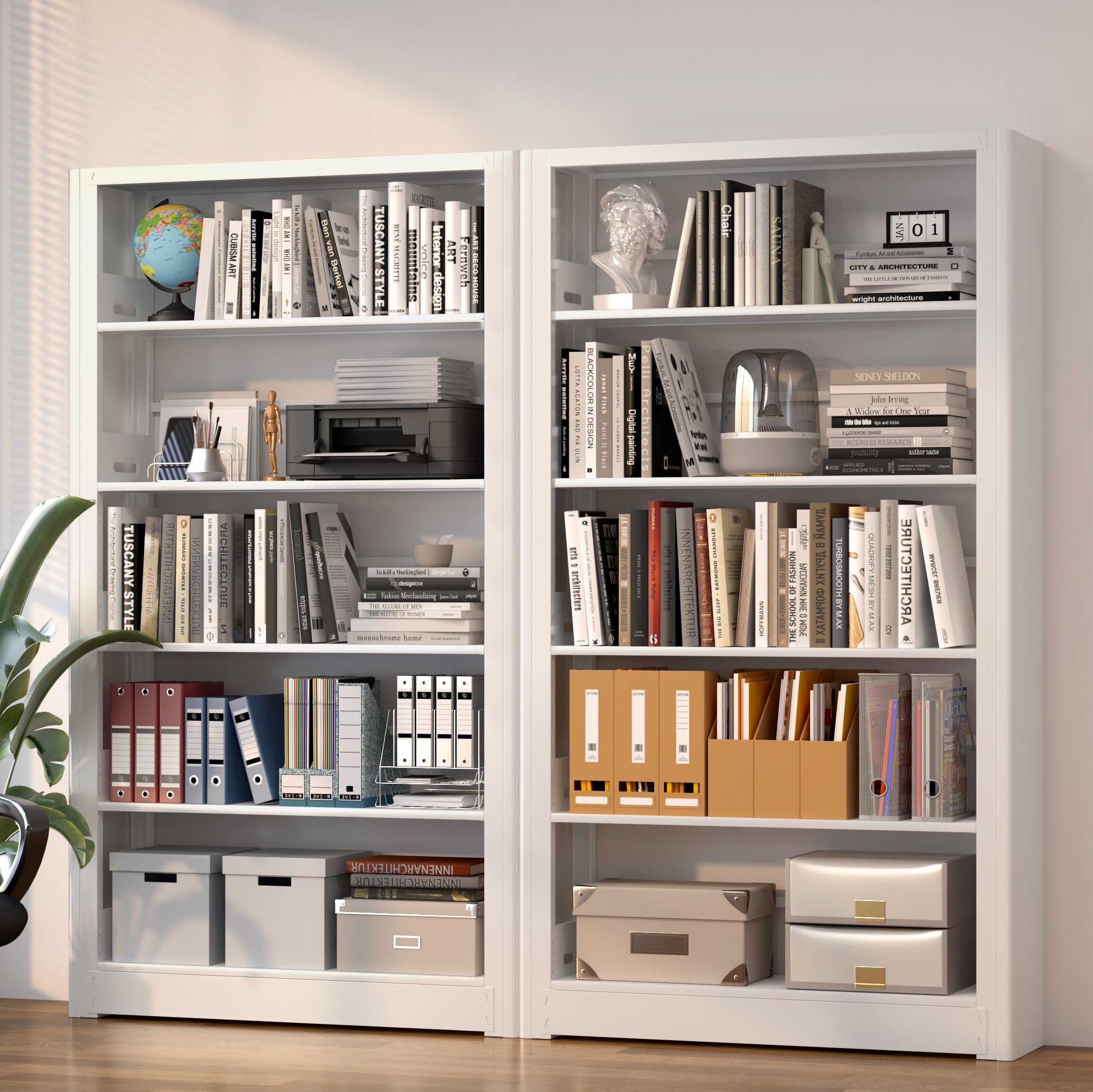 69" Black 5-Tier Heavy-Duty Industrial Metal Bookshelf, Wide Storage Display Shelving for Home & Office