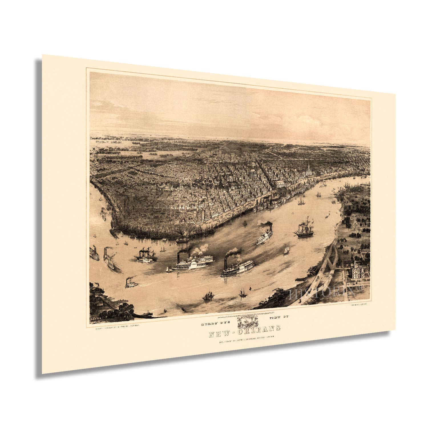 HISTORIX Vintage 1851 New Orleans Louisiana Map - 24x36 Inch Vintage Map of New Orleans Wall Art - New Orleans Vintage Map Poster - Historic Birds Eye View of New Orleans Vintage Map