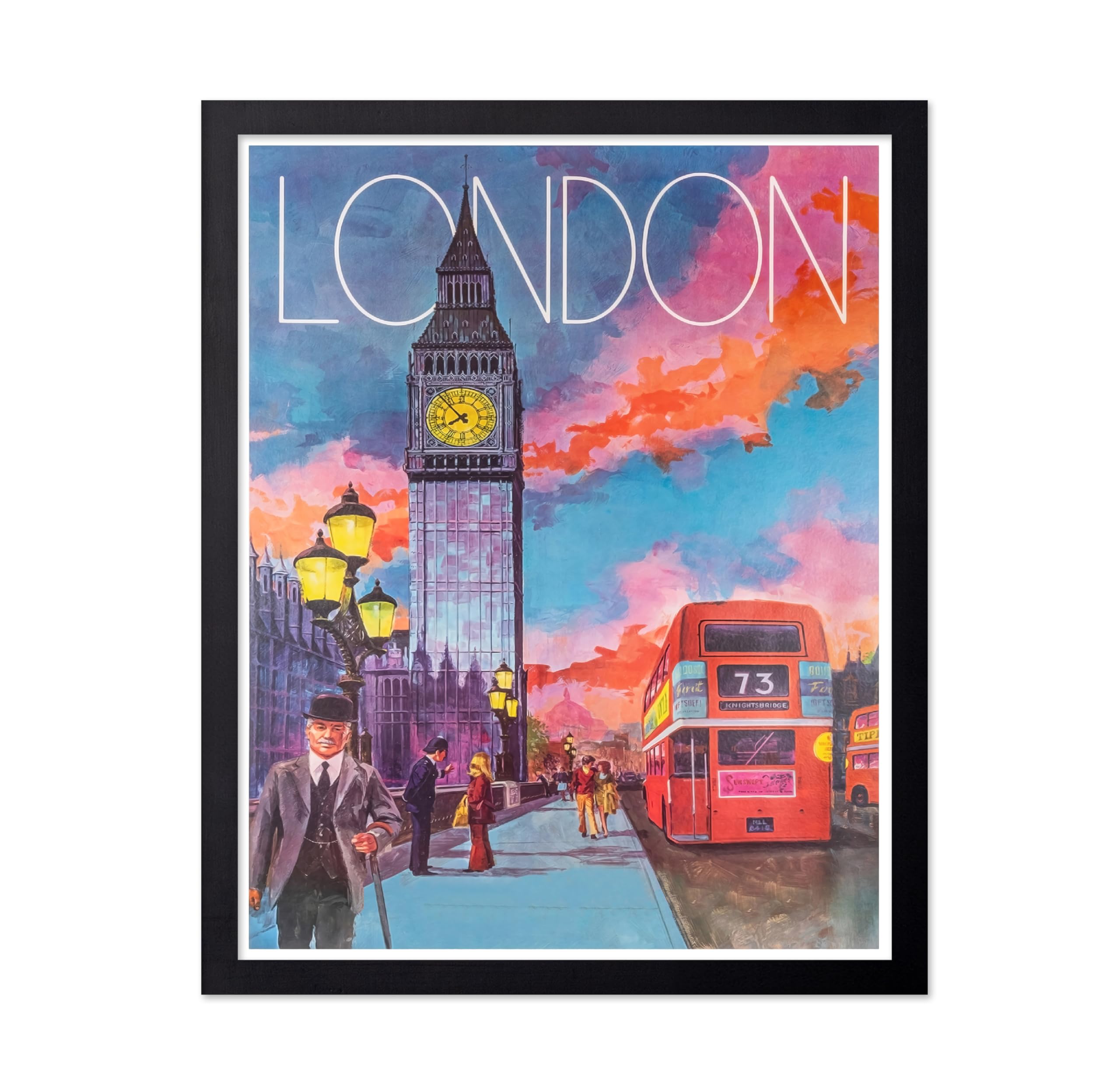 Poster Master Vintage Travel Poster - Retro London Print - Clock Tower Art - Gift for Him, Her, Travel Lover - Colorful Wall Decor for Bedroom, Living Room, Office, 8x10 Black Framed