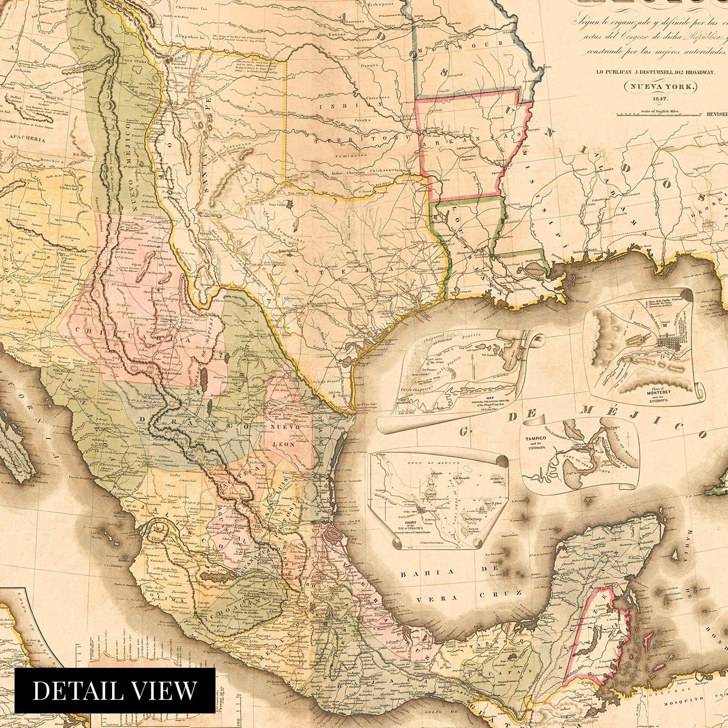 HISTORIX Vintage 1847 Mexico Map Poster - 24x36 Inch Vintage Map of Mexico States - Mapa de Mexico Wall Art - Mapa de Los Estados Unidos de Mejico Definido por las Varias Actas del Congreso
