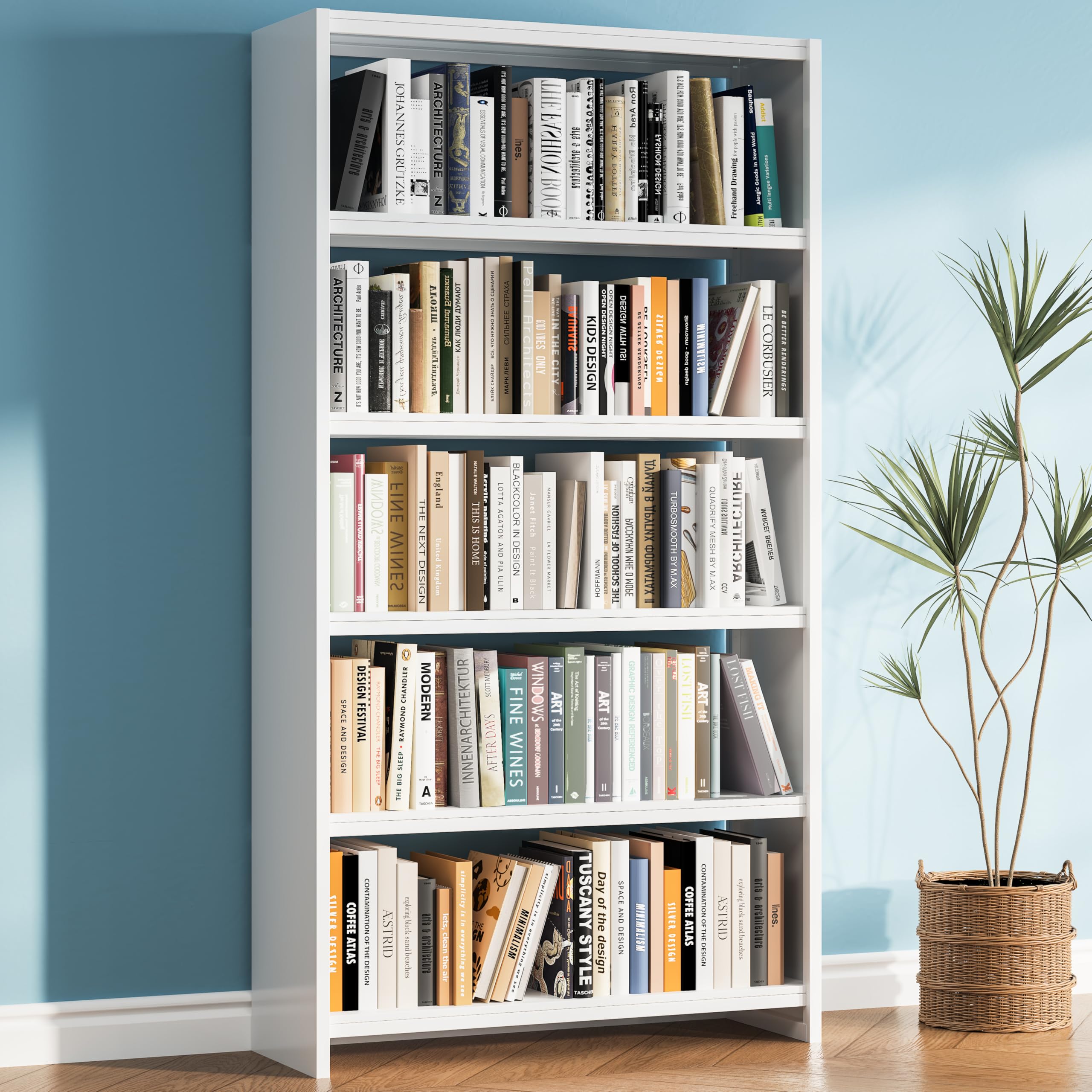 69" Black 5-Tier Heavy-Duty Industrial Metal Bookshelf, Wide Storage Display Shelving for Home & Office