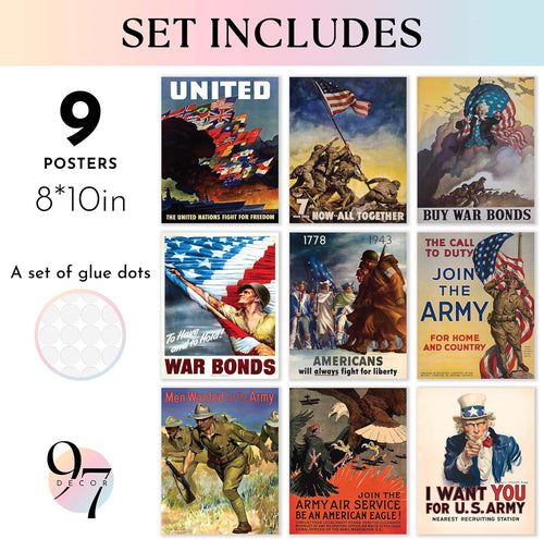97 Decor FRAMED Vintage WW2 Poster - Us History Posters for Classroom Decorations, World War 2 Propaganda Pictures, World War II Army Art Prints, WW2 Memorabilia Military Wall Decor for Men (BLACK FRAME)