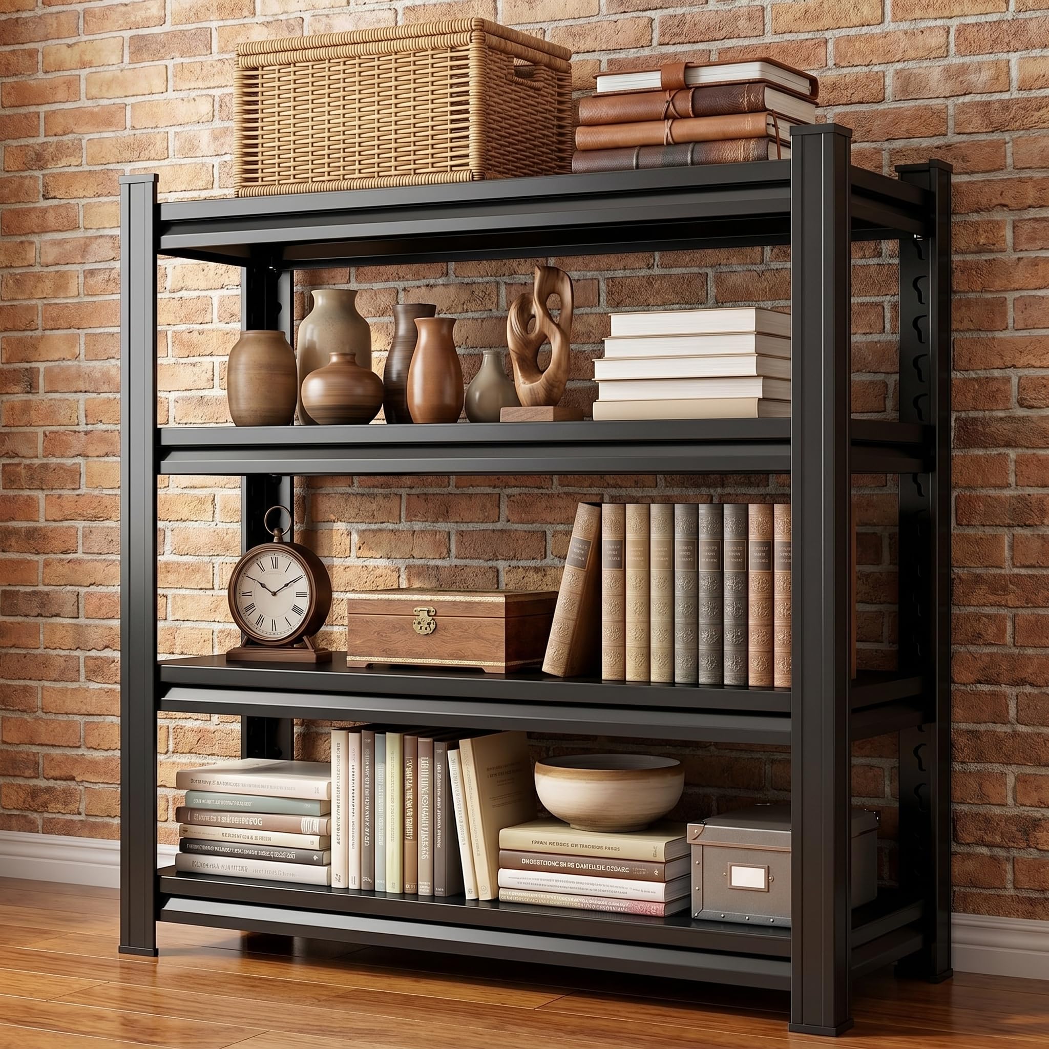 5 Tier Metal Bookshelf with Anti-Drop Fence, 72" H Adjustable Tall Bookcase, Heavy Duty 3000 LBS Modern Deep Book Shelf, Bolt-Free Storage Shelves for Living Room, Home Office, Garage