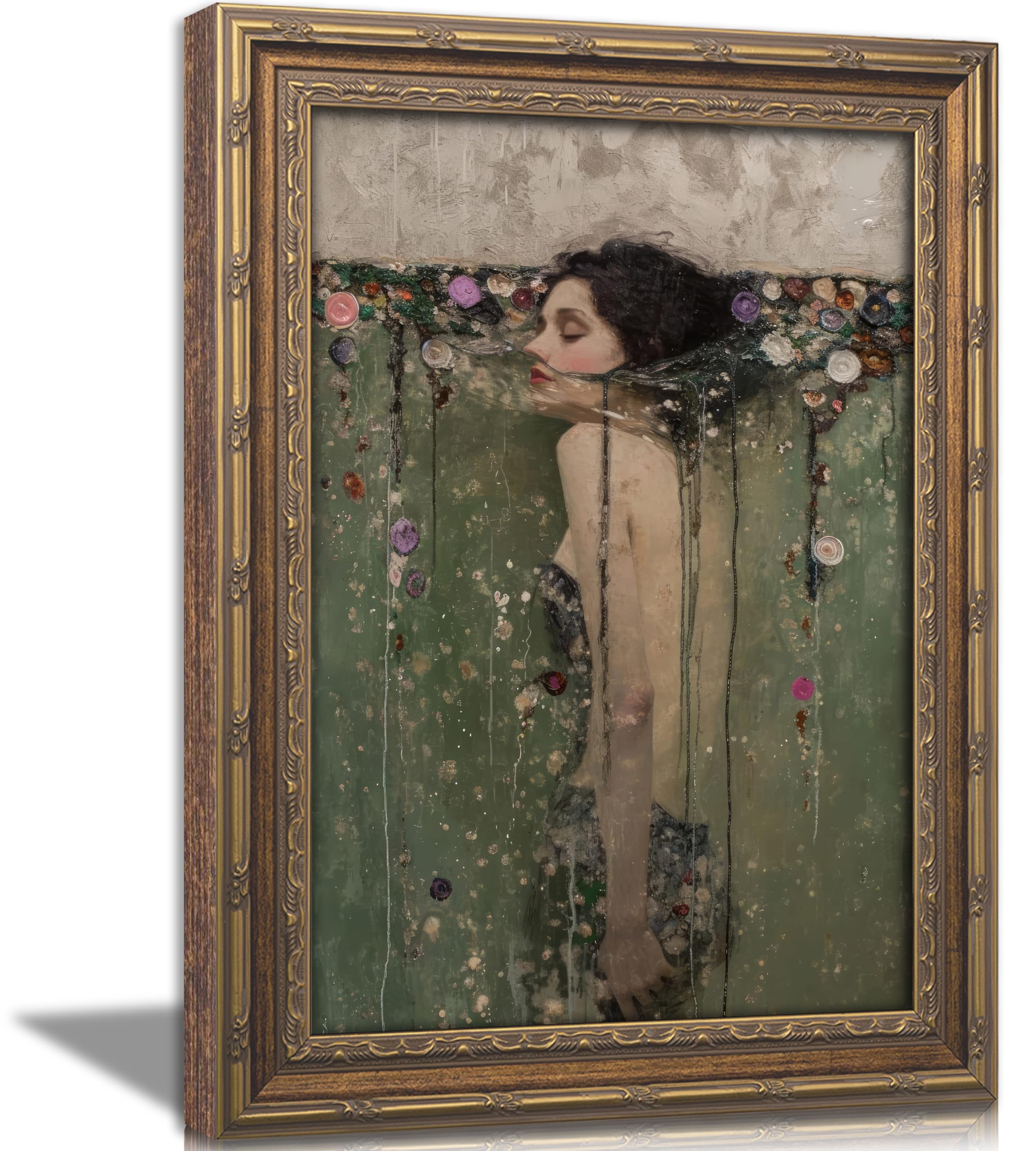 WWN Vintage Bathroom Canvas Wall Art Victorian Funky Woman in Bathtub Picture Wall Decor Trendy Champagne Bar Cart Decor Painting Poster Print for Bathroom Toilet Bar Home Decor,16x24in Wrapped Canvas