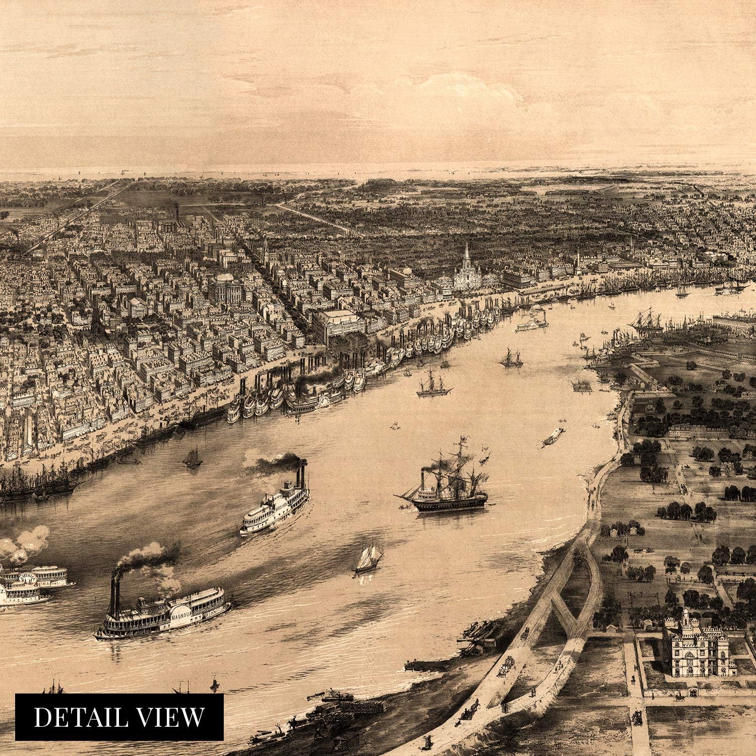 HISTORIX Vintage 1851 New Orleans Louisiana Map - 24x36 Inch Vintage Map of New Orleans Wall Art - New Orleans Vintage Map Poster - Historic Birds Eye View of New Orleans Vintage Map
